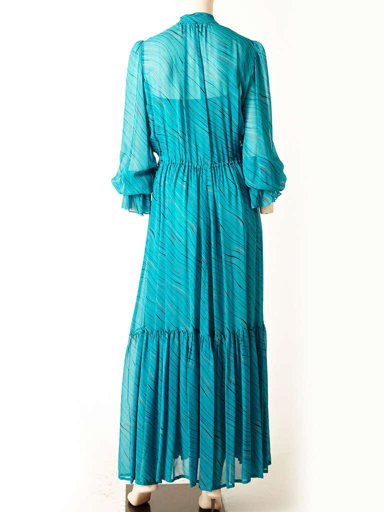 Guy Laroche Printed Chiffon Maxi Dress In Excellent Condition In New York, NY