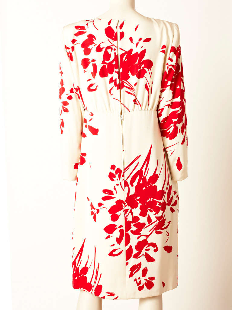 Galanos Floral Pattern Silk Crepe Dress In Excellent Condition In New York, NY