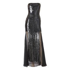 Oscar de la Renta Sequined and Chiffon Strapless Gown