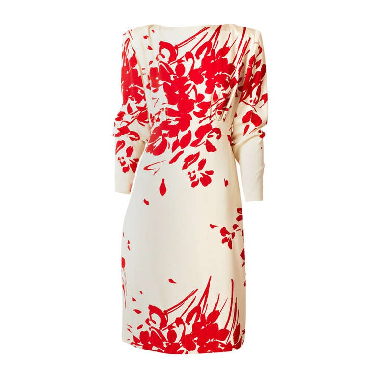 Galanos Floral Pattern Silk Crepe Dress