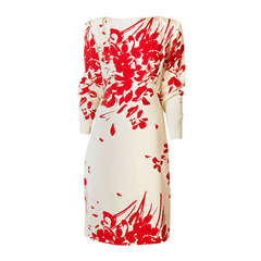 Galanos Floral Pattern Silk Crepe Dress