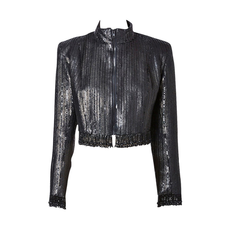 Fernando Sanchez Sequined and Beaded Cropped Evening Jacket