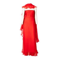 Oscar de la Renta Chiffon Gown with Ruffled Shawl 10
