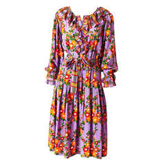 YSL Floral Print SIlk Peasant Dress