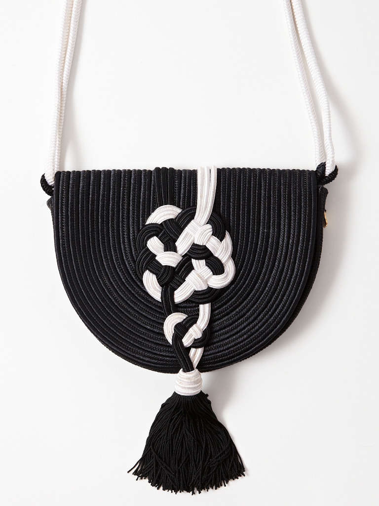 YSL, black and white passementerie, small shoulder bag with tassel.