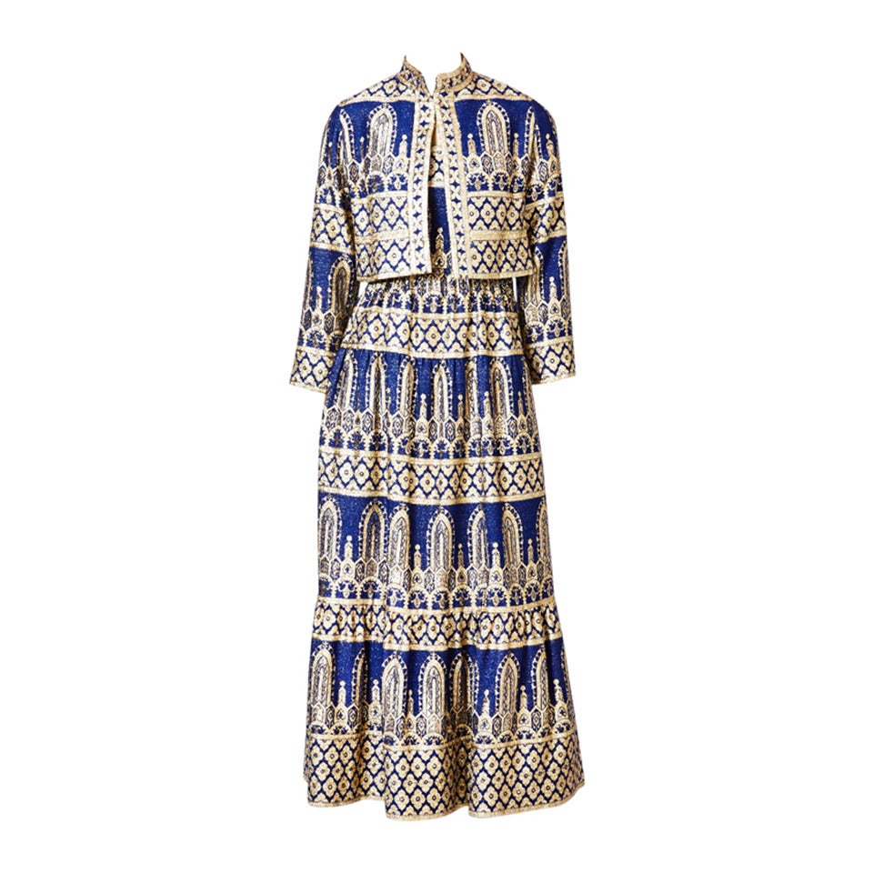 Oscar de la Renta Gold Lame  Dress and Jacket Ensemble 1960
s