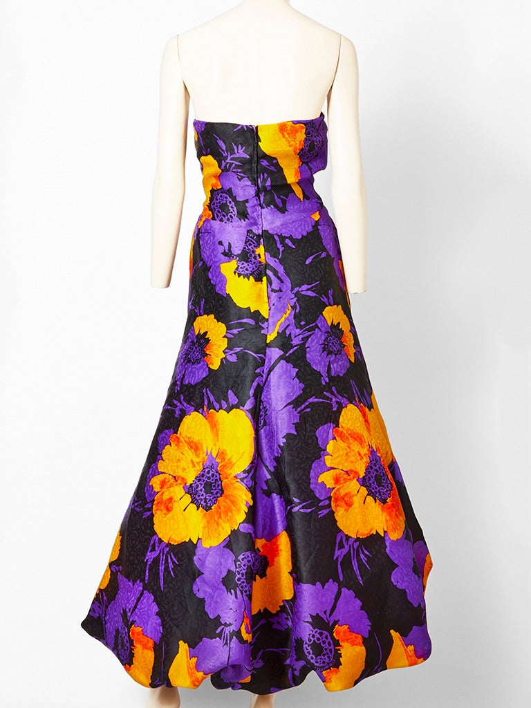 Scassi Floral Print Evening Dress With Balloon Hem In Excellent Condition In New York, NY