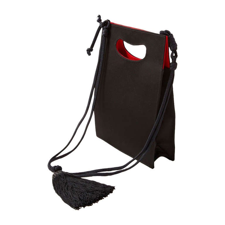 Yves Saint Laurent Black and Red Faille Evening Bag With Tassel