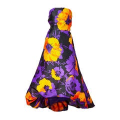 Scassi Floral Print Evening Dress With Balloon Hem