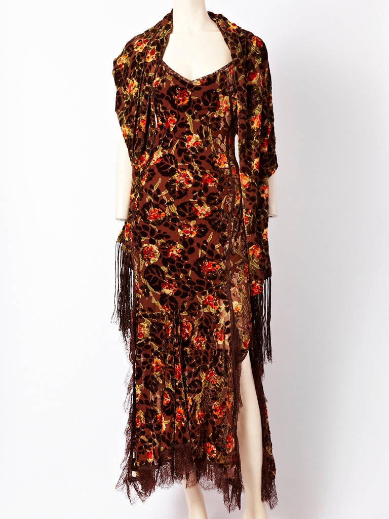 John Galliano Cut Velvet Bias Cut Dress