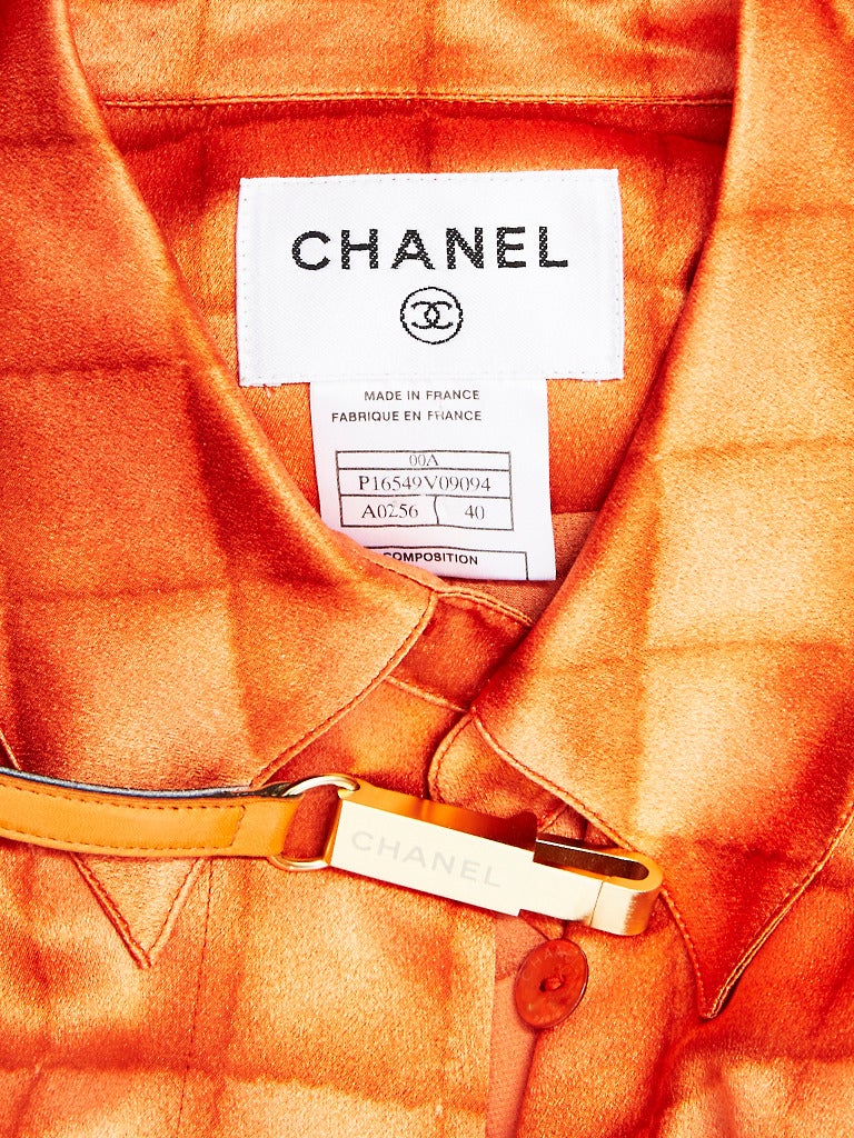 Orange Chanel Silk Charmeuse Shirt Dress