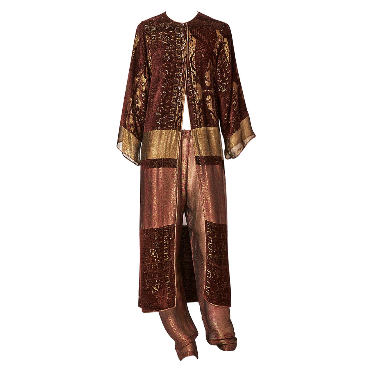 Oscar de la Renta Jacquard Patterened Chenille and Lame Pant Ensemble