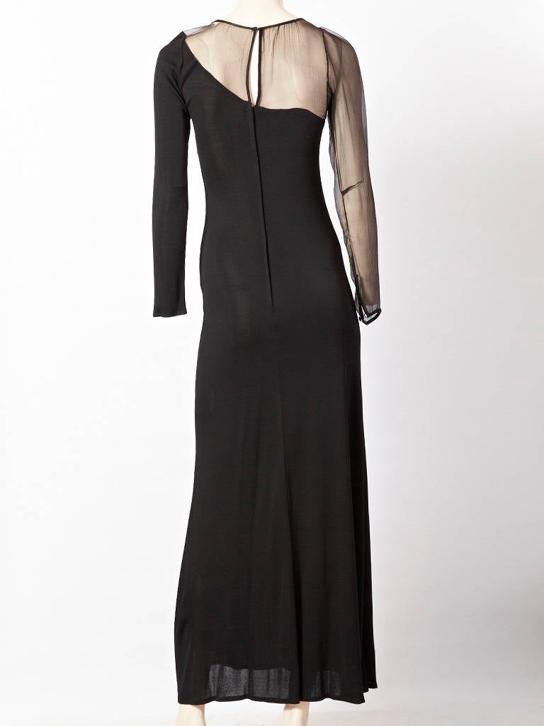 Tracy Mills Jersey Gown with Bugle Beaded Tulip Detail In Excellent Condition In New York, NY