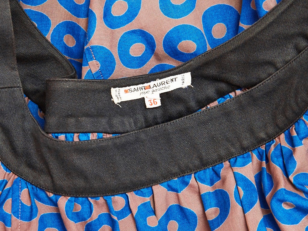 Yves Saint Laurent Printed Cotton Smock Blouse In Excellent Condition In New York, NY
