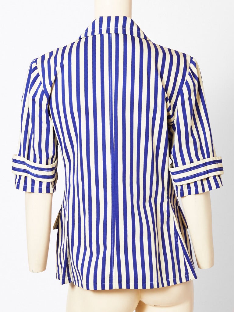 Yves Saint Laurent Stripe 3/4 Sleeve Jacket In Excellent Condition In New York, NY