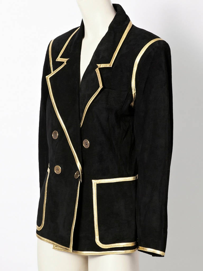YSL Wildleder-Blazer mit goldenem Lederbesatz