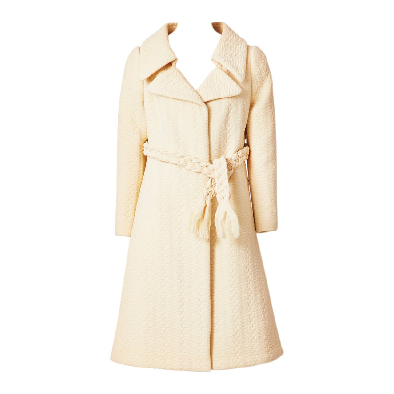 Galanos Wool Matelasse Coat With Braided Belt