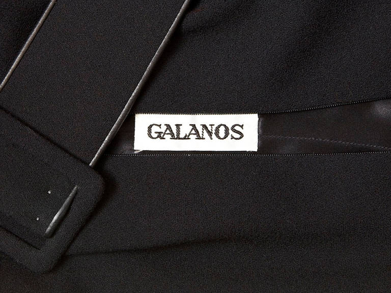 Women's or Men's Galanos Black Wool Crepe Belted Sheath Dress