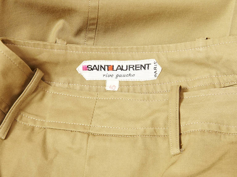 YSL Safari Style Khaki Pant With Lace Front In Excellent Condition In New York, NY