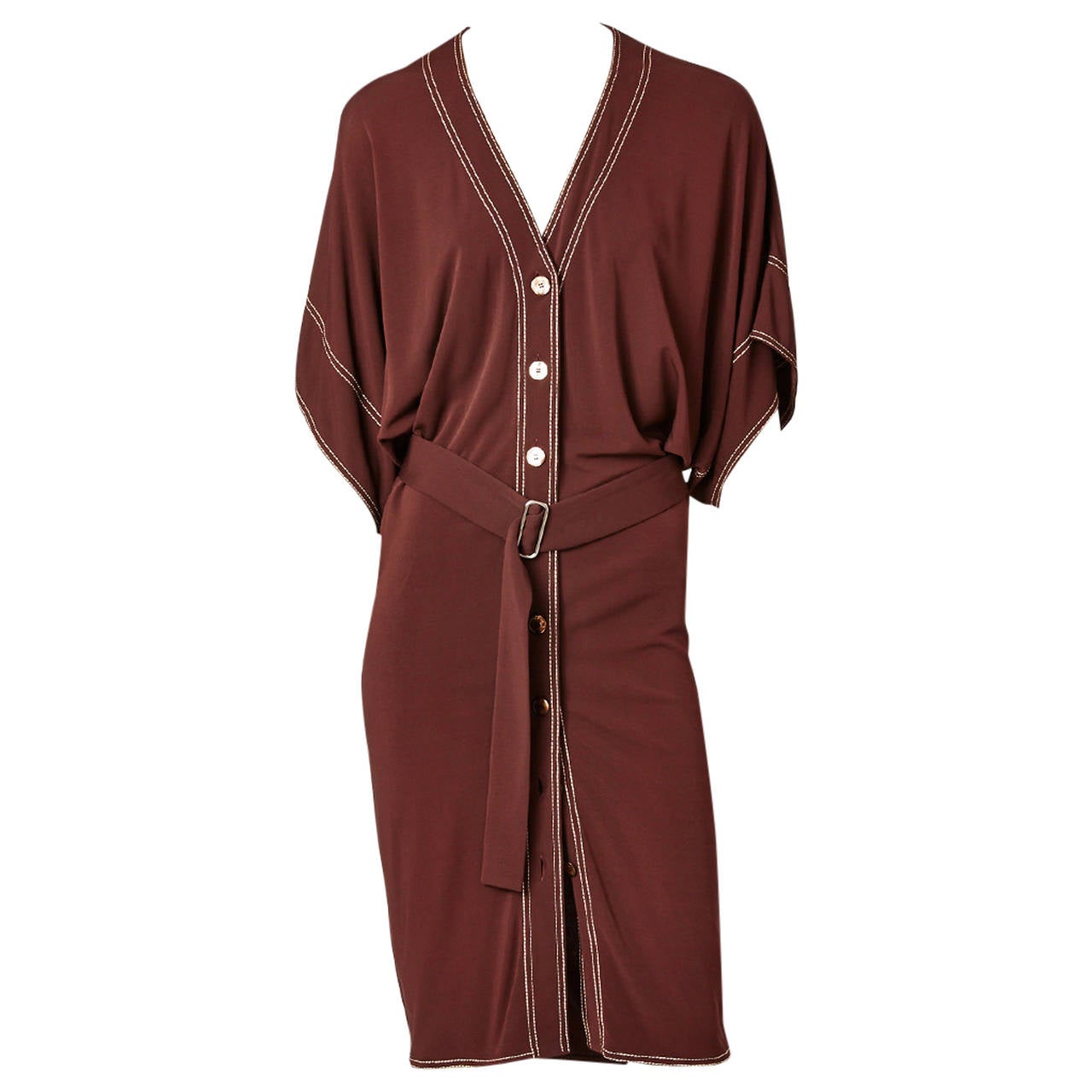 Hermes Jersey Day Dress With Topstitching Detail