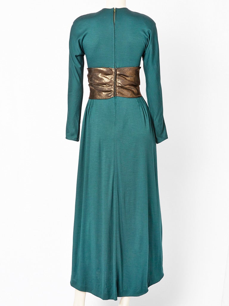 Blue Geoffrey Beene Jersey Dress With Bronze Details