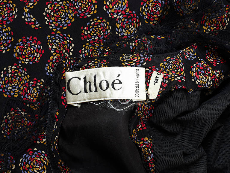 Chloe Late 70's Printed Silk and Lace Maxi Dress In Excellent Condition In New York, NY