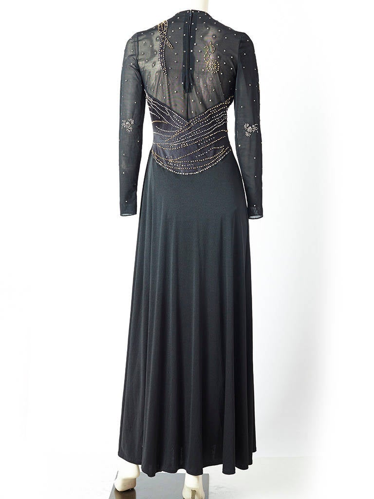 Giorgio Di Sant'Angelo Jersey Gown With Studded Bodice In Excellent Condition In New York, NY