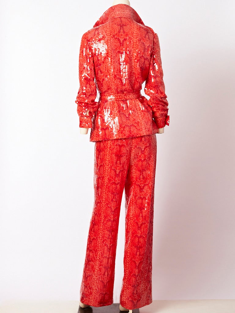 Bill Blass Sequined Reptile Print Pant Ensemble In Excellent Condition In New York, NY