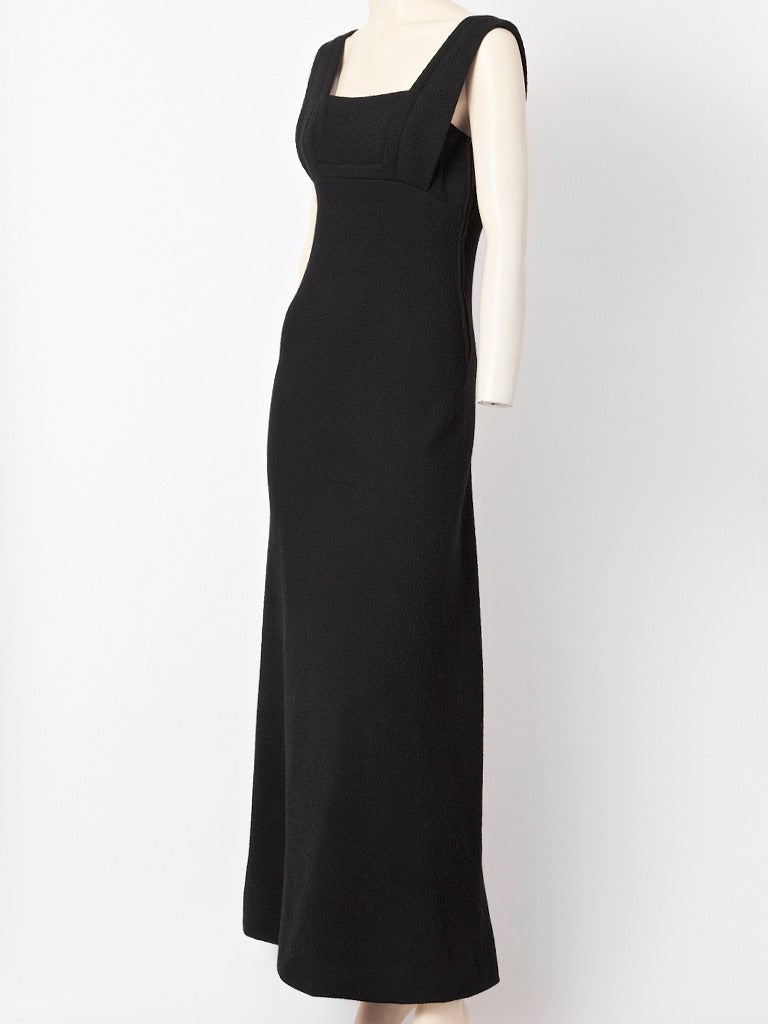 Galanos, wool,  matelasse, A line, empire waist gown with square neckline, front and back. Dress is lined in chiffon.