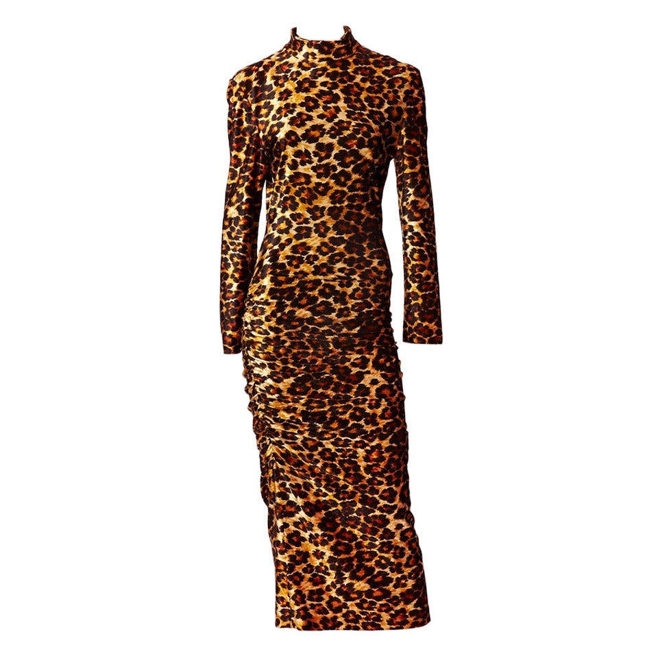 Patrick Kelly Leopard Print Ruched Dress