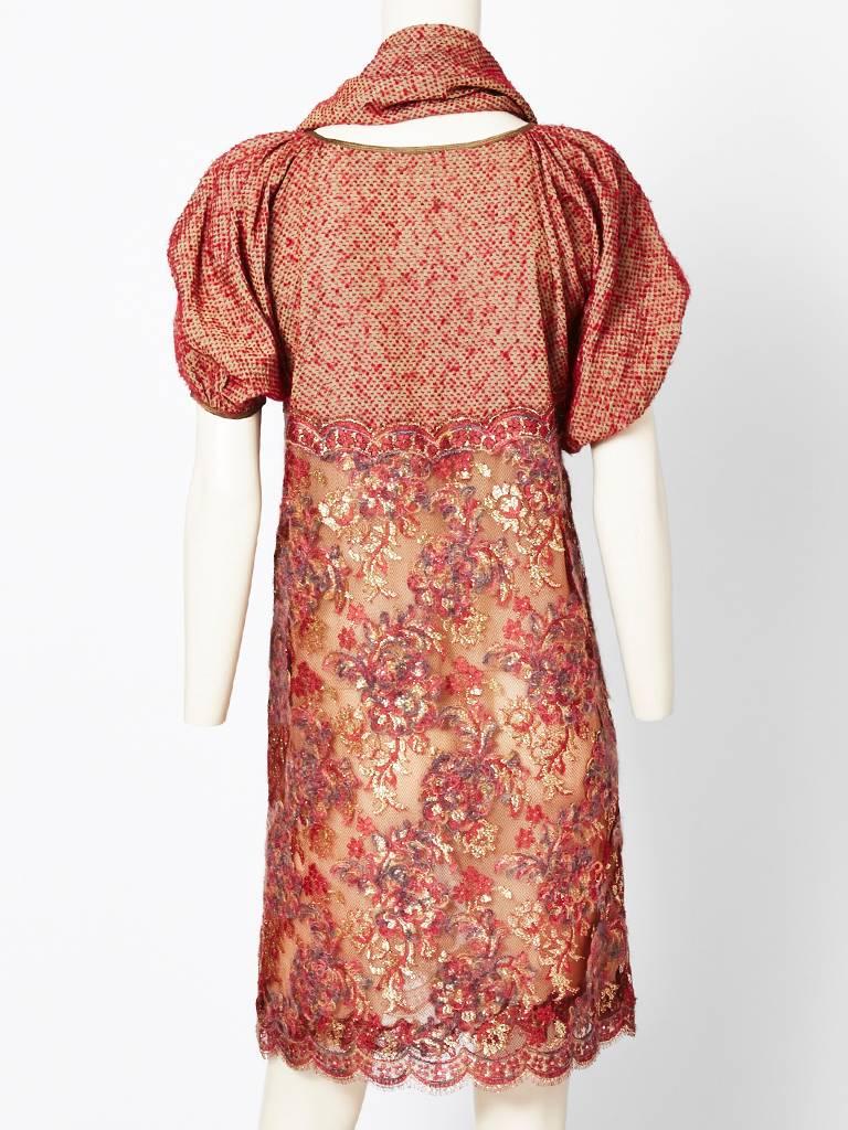 Pink Geoffrey Beene Textured Silk and Lace Dress