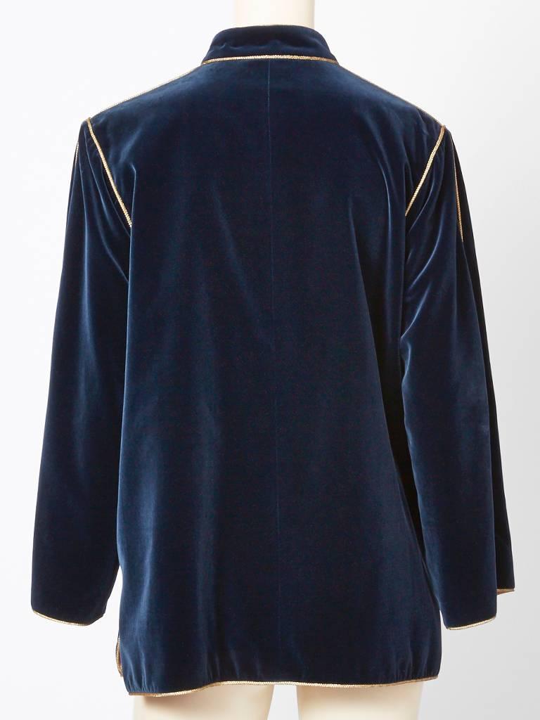 Black Yves Saint Laurent Midnight Blue Velvet Chinese Collection Jacket