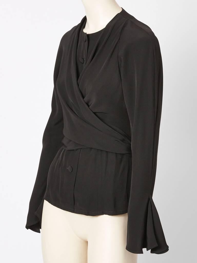 Christian LaCroix, satin back crepe, wrap blouse, with covered buttons and 