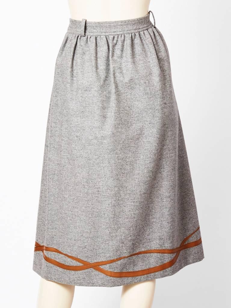 Gray Gucci Grey Flannel Skirt with Leather Detail
