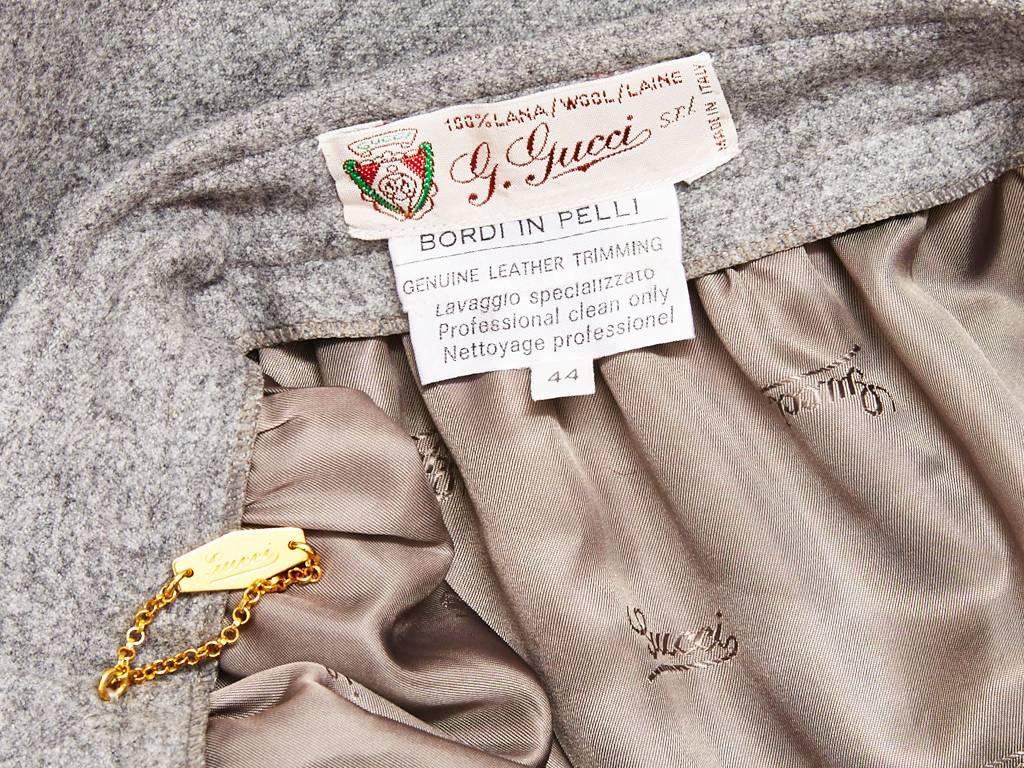 Gucci Grey Flannel Skirt with Leather Detail In Excellent Condition In New York, NY