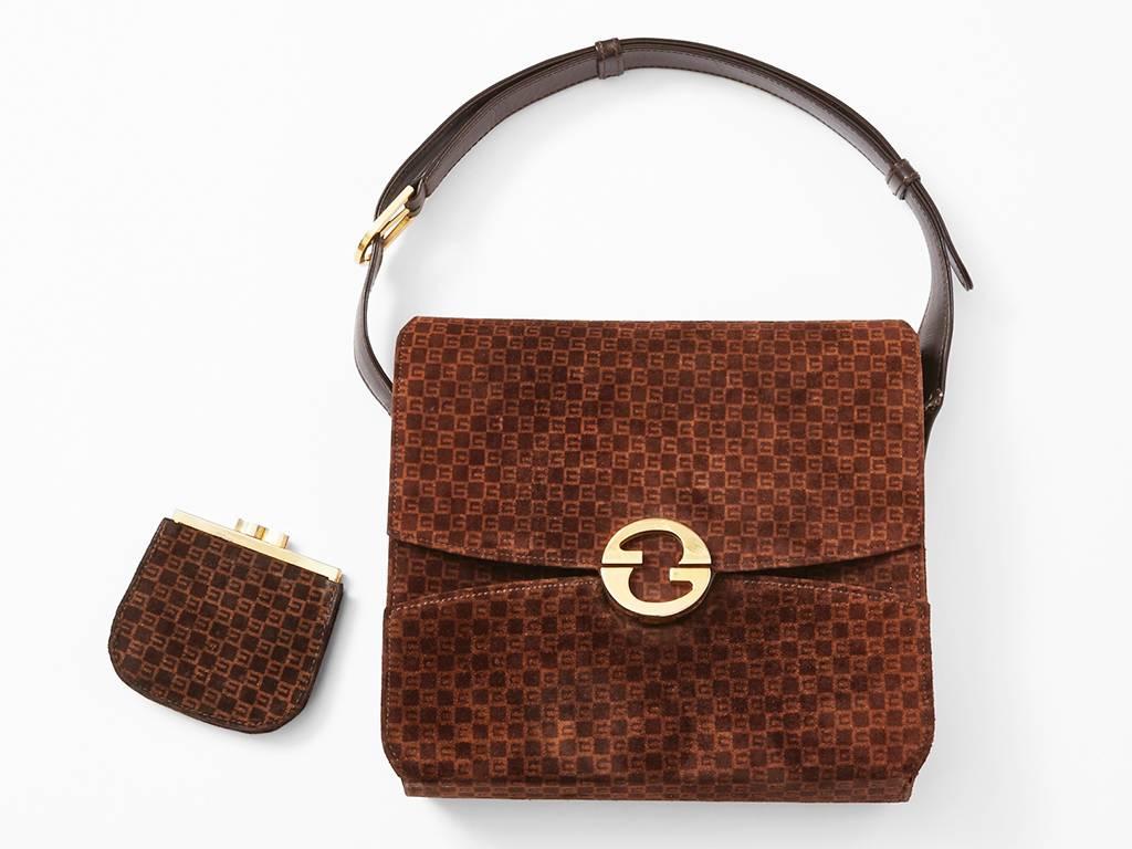 Gucci, brown, suede shoulder bag with signature 