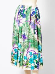 Hermes Tropical Floral Print Silk Skirt