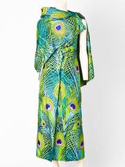 La Mendola Silk Peacock Pattern Maxi Dress