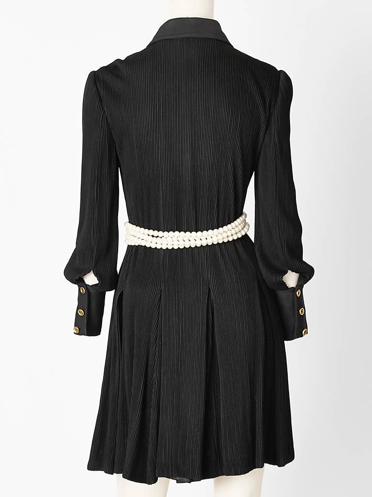 Black Galanos Ribbed Shirt Dress With Multistrand Pearl Belt