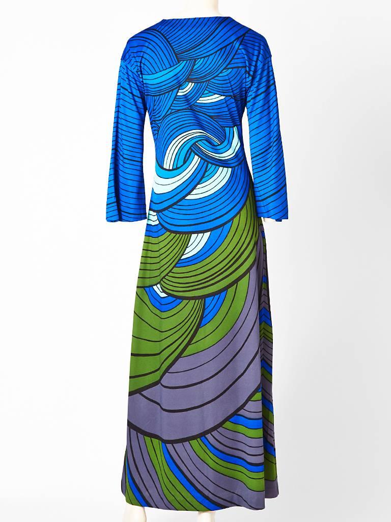 Blue Roberta di Camerino Graphic Print Jersey Maxi Dress