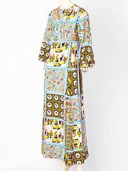 C.Capriotti Silk "Patchwork" Pattern 70's Maxi Dress