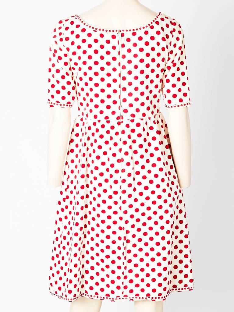 White Oscar de la Renta 60's Polka Dot Day Dress