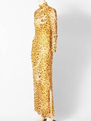 Hanae Mori Leopard Print Bugle Beaded Gown