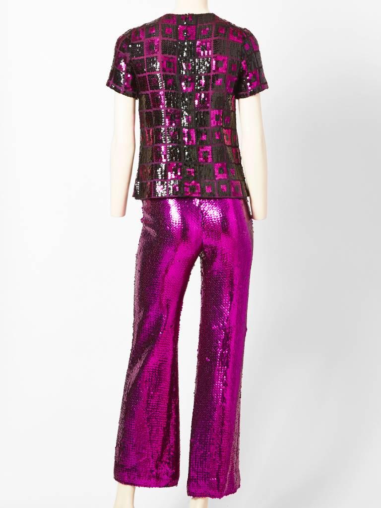 Dior Boutique 1960s Purple Sequined Evening Pant Ensmble In Excellent Condition In New York, NY