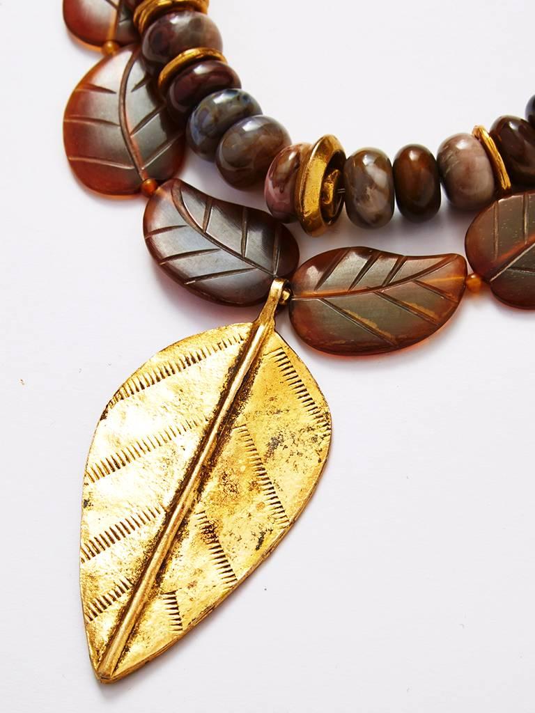 Yves Saint Laurent Double Strand Rive Gauche Leaf Motif Necklace In Excellent Condition In New York, NY
