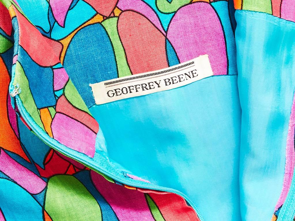 Geoffrey Beene 60's Colorful Linen Dress With Asymmetric Hem  In Excellent Condition In New York, NY