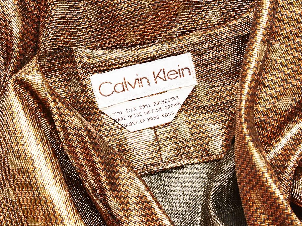Calvin Klein Copper Lame Three Piece Ensemble In Excellent Condition In New York, NY