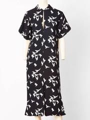 Yves Saint Laurent Crepe Bird Print Dress