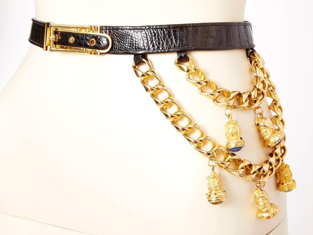 Judith Leiber  Adjustable Croc Belt With Charms 1