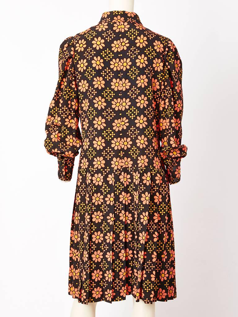 Brown Ungaro 70's Patterned Crepe Day Dress